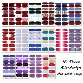 WOKOTO 16 Sheets Self Adhesive Nail Wraps Decals Tips with 1pc Nail File Mix Design Nail Art Polish Stickers Strips Set Manicure Accessories Gel Nail Strips Stickers Full Nail Wraps Stick On Nails