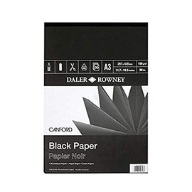 Daler-Rowney Canford Lightly Textured 150gsm A4 Coloured Paper Pad, Glued 1 Side, 30 Jet Black Sheets, Ideal for Professional Artists & Students
