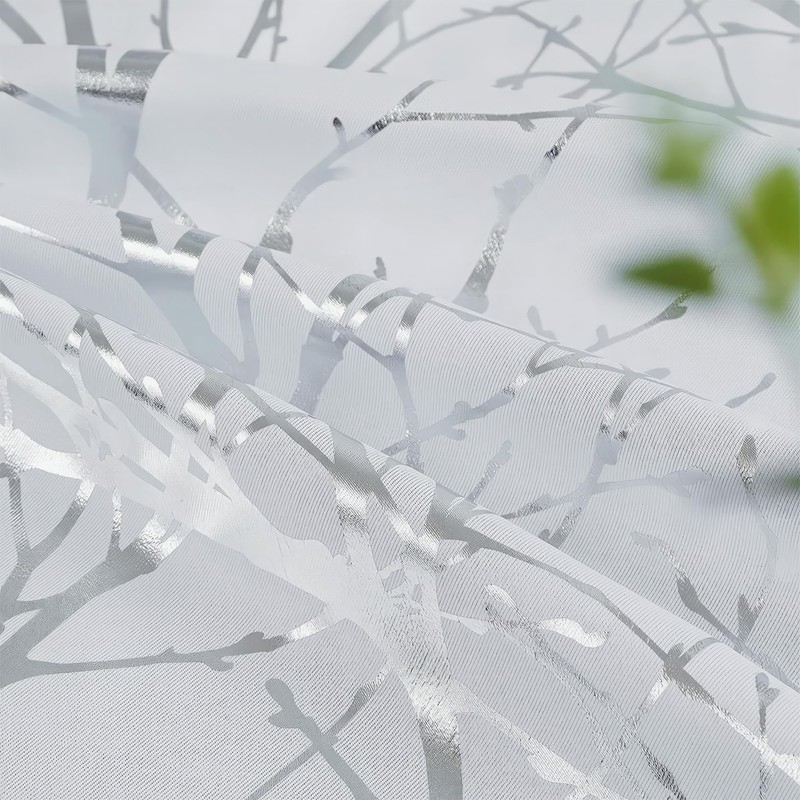 FMFUNCTEX 100% Blackout Curtains Siver Tree Branch Curtains for Living