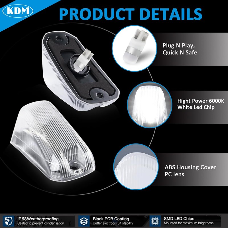 KDM Clear Lens Housing with White Led Bulb Cab Roof