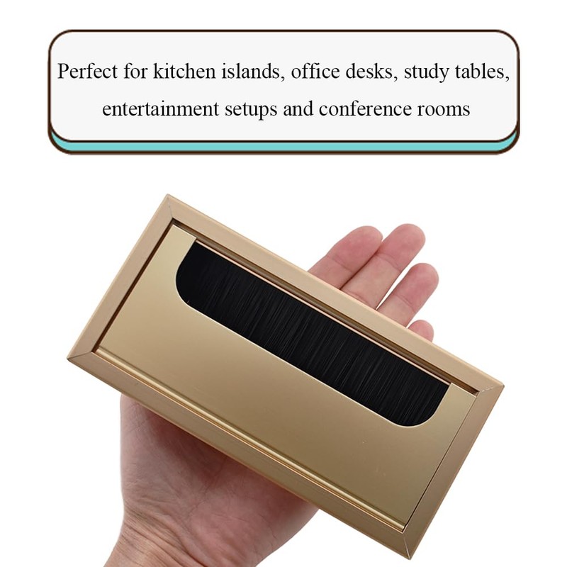 HAHIYO Gold Aluminum Alloy Desk Grommet,80x160mm Premium Cable Organizer with