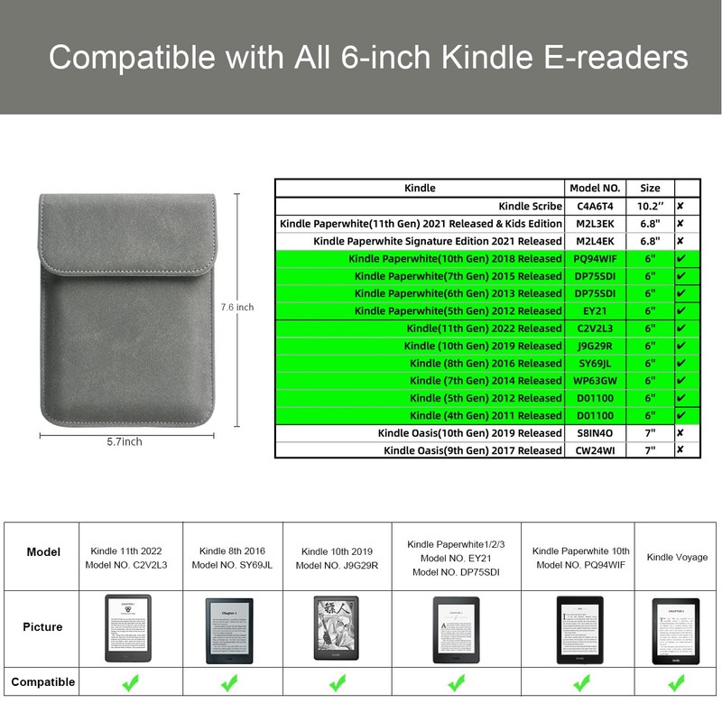 walnew 15,2 cm Kindle Funda para Kindle 4/5/Kindle Touch/Kindle Paperwhite/Kindle