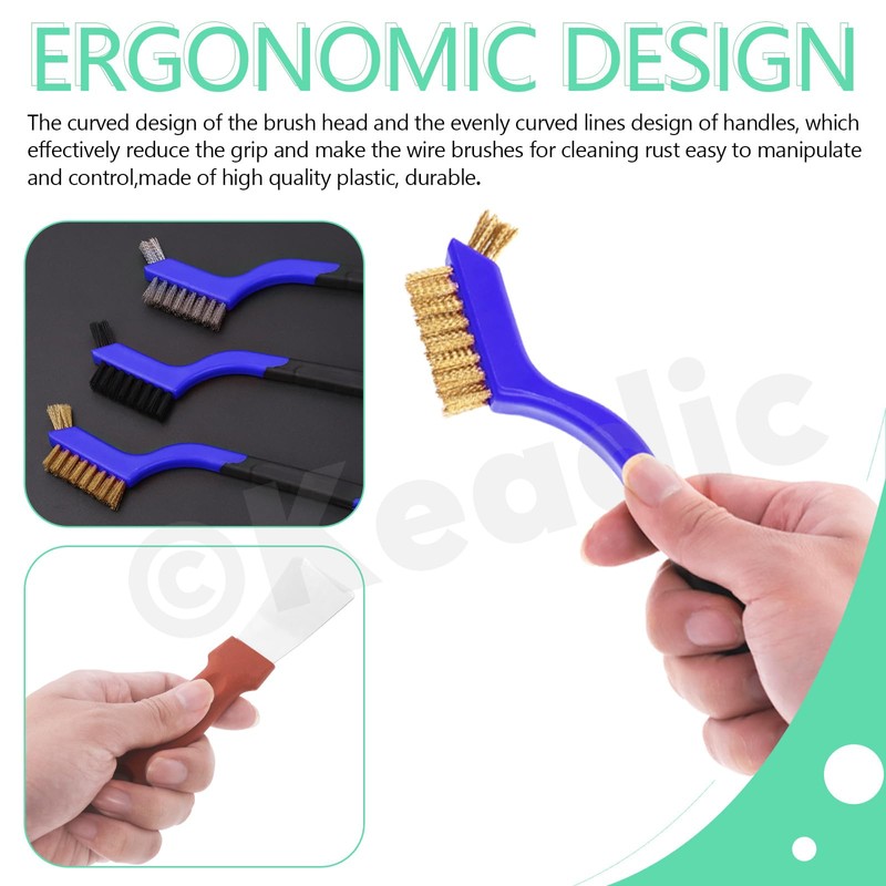 Keadic 8Pcs Small Wire Brush and Paint Scraper Set, Nylon/Brass/Stainless