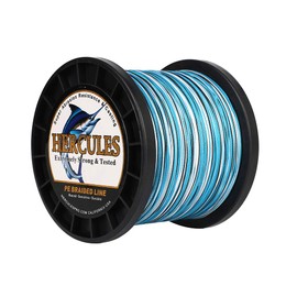 Hércules Hilo de pesca trenzado de polietileno de 4.5 kg a 136 kg probado, 300 m a 1000 m, 8 hilos trenzados, más suave y redondo, tira más lejos, disponible en 15 colores, agua salada, Camuflado azul, 150LB-0.62MM-1094YDS(1000M)-8 STRANDS