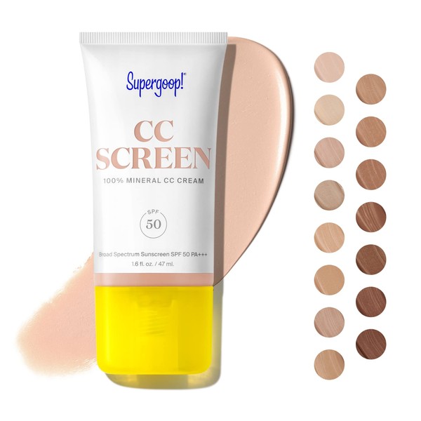 Supergoop! CC Screen - SPF 50 PA++++ CC Cream, 100% Mineral Color-Corrector & Broad Spectrum Sunscreen - Tinted Moisturizer, Concealer & Buildable Coverage Foundation - 1.6 fl oz