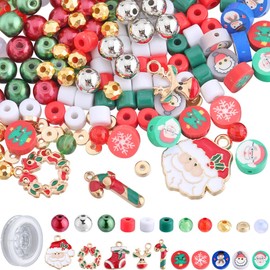 SUNNYCLUE 705Pcs Christmas Bead Kit Christmas Enamel Charms Xmas Charms Reindeer Candy Cane Santa Claus Charm,Christmas Clay Beads for jewellery Making Kit Necklace Earrings Bracelets DIY Gift Craft