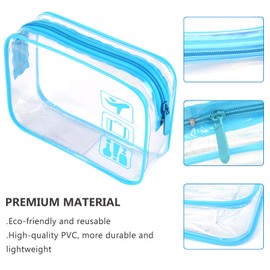 Clear Travel Toiletry Bag TSA Approved Quart Size Travel Bag Clear Airport Carry on Liquid Bag Cosmetic Pouch Clear Shower Bag Transparent Toiletries Bag Plastic Airport Security Toiletry Bags(Blue)