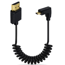 Kework 3.9 Feet Micro HDMI to HDMI 4K@60Hz Coiled Cable, Upward Angle Micro HDMI 2.0 Male to HDMI 2.0 Male High Definition Adapter Converter Spiral Spring Cord, 18Gbps High Speed