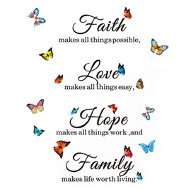 Faith Hope Love Family Wall Stickers, Motivational Wall Decal Quote Sticker Family Inspirational Quotes Wall Art Lettering Saying Wall Decal Art for Bedroom Living Room Office