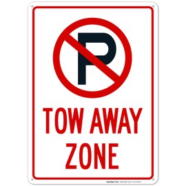 No Parking Symbol Tow Away Zone Sign, 10x14 Inches, Rust Free .040 Aluminum, Fade Resistant, Made in USA by Sigo Signs