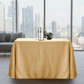 BLUZIMAN Washable Rectangular Tablecloth, 100% European Made of Luxury Fabric, Jacquard Cotton Content, Linen Look Tablecloth for Dining Room, Wedding, Birthday Party (Size 270 x 230 cm, Beige Gold)