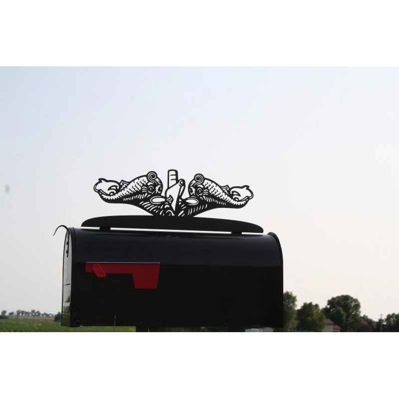 Submarine Dolphins Metal Mailbox Topper, Black Dolphin Sign