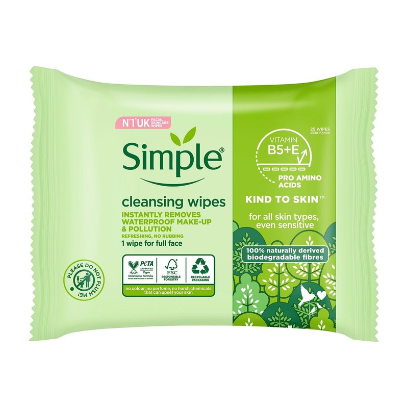 Simple Kind to Skin Cleansing Facial Wipes (25 packs) /
