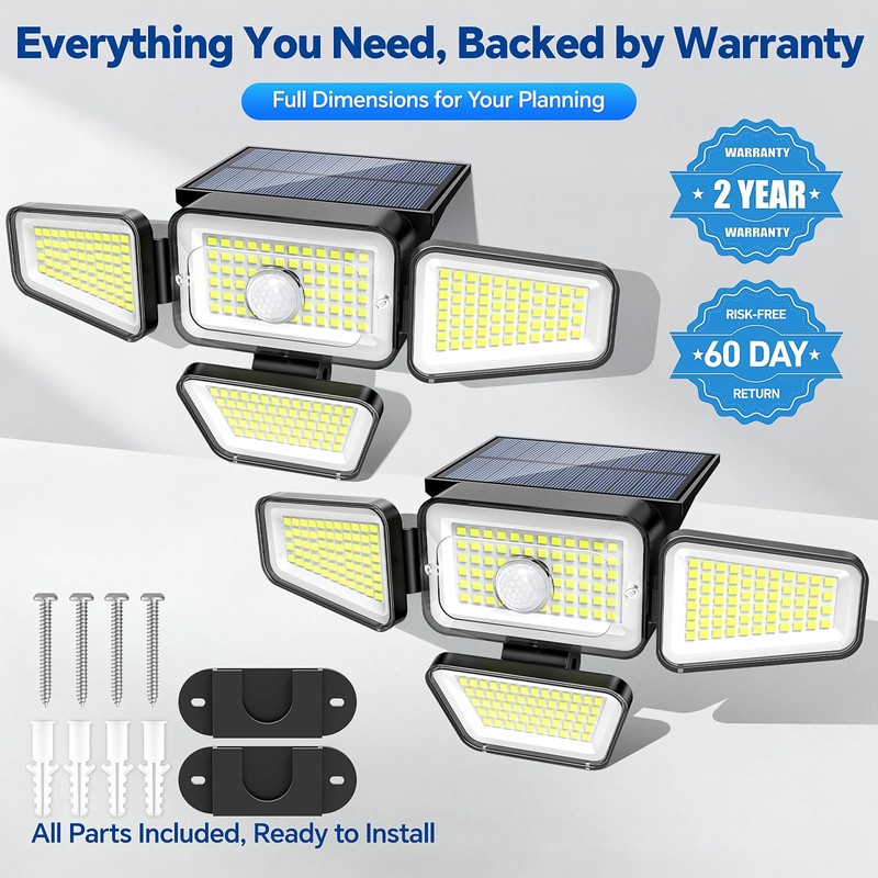Etetale Solar Lights Outdoor, 3000LM Solar Powered Motion Sensor Light,