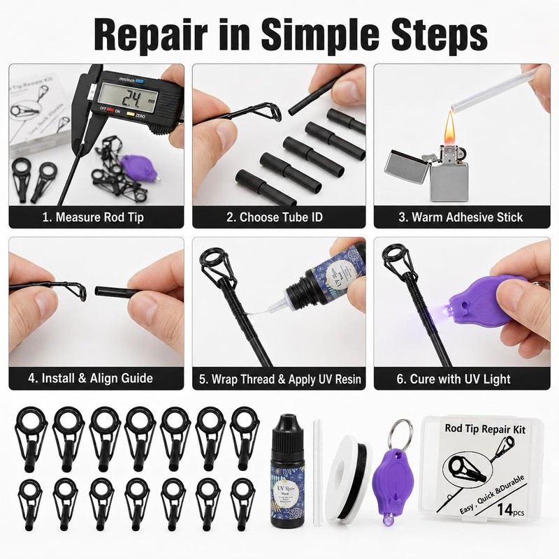 Fishing Rod Tip Repair Kit with UV Light & Glue