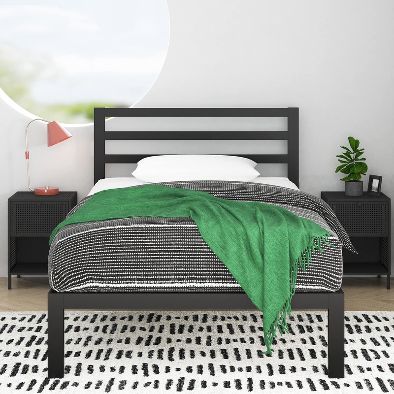 Zinus Mia Metal Platform Bed Frame with Headboard, Wood Slat