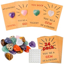 Valentines Day Cards Gifts for Kids, 24 Pack Valentines Cards with Heart Shape Crystals, Valentine's Day Gifts Exchange Card for Boys Girls, Acrylic Gemstones Classroom School Party Favors for Kids St