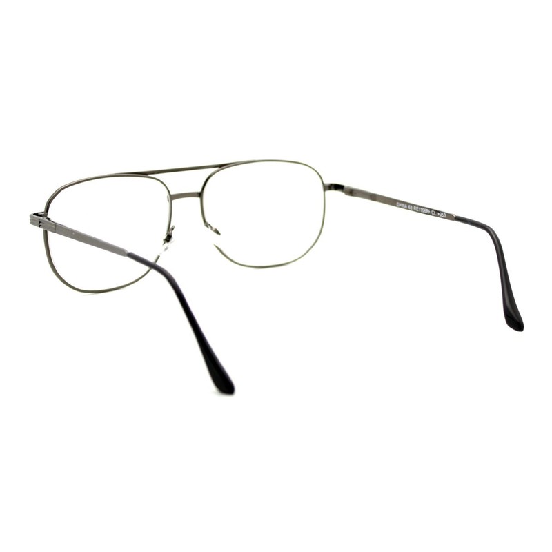 Clear Lens Glasses Bifocal Reading Lens Vintage Square SpringHinge Gunmetal+2.75