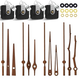 DEEWISH Set of 4 Walnut Wood Clock Hands with 20mm Shank 4 Silent Quartz Movements Non Ticking Fit Replacement for 30-36cm Watches