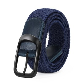 Jasgood Stretch Belt for Men, Men Elastic Woven Braided Belt 1 Fit Size 45"-49" F-blue