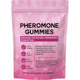 Women's Pheromone Gummies with Slippery Elm, Natural Feminine Balance, Support Confidence, Charm & Body Odor, Vegan, Non-GMO, Gluten-Free, Strawberry Flavor, 60 Count