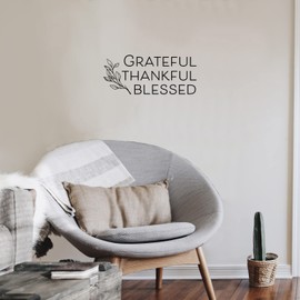 Vinyl Wall Art Decal - Grateful Thankful Blessed - 10.5" x 25" - Modern Lovely Inspiring Thanksgiving Quote Sticker for Home Family Room School Office Coffee Shop Windows Storefront Decor (Black)