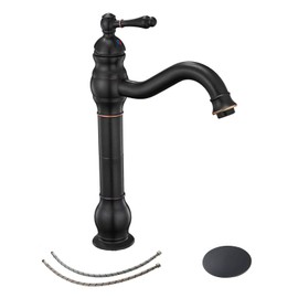 Bathfinesse Long Spout Bathroom Faucet 360° Swivel Oil Rubbed Bronze Vessel Sink Faucet Commercial Single-Handle Single Hole Matching Pop Up Drain Stopper with Supply Lines Mixer Tap Deck Mount