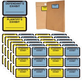Legal Yellow Plaintiff's Exhibit Blue Defendant's Exhibit Stickers 1.65 X 1 Inches - Color-Coded Exhibit Labels 400 Stickers Per Pack