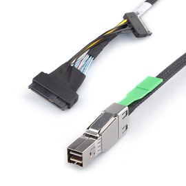 10Gtek® Mini SAS SFF-8644 to U.2 SFF-8639 NVMe SSD Cable with 15P SATA Power Cable, External 26Pin to Internal SAS Cable for DataCenter, Servers, Workstations and Desktops, 100-Ohm, 1-Metre (3.3-ft)
