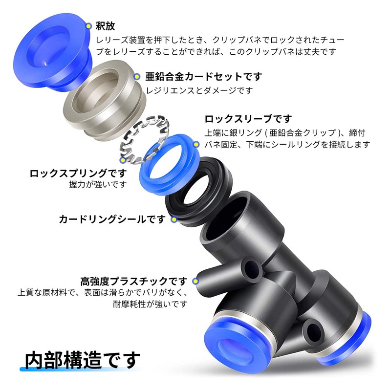 TAILONZ PNEUMATIC Blue Tee 3-Way - 8MM Tube OD Push-to-Connect