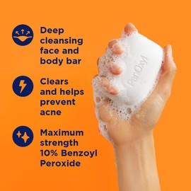 PanOxyl Acne Treatment Bar with 10% Benzoyl Peroxide, Maximum Strength Bar Soap for Face, Chest and Back, Benzoyl Peroxide Soap Body Wash, Vegan, For Acne Prone Skin, 4 oz