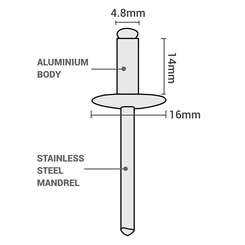 SKIR'CO Pack of 50 Large Flange Aluminium Blind Rivets 4.8