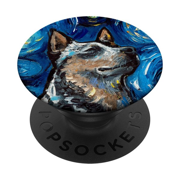 Happy Blue Heeler Portrait Starry Night Cattle Dog Art Aja