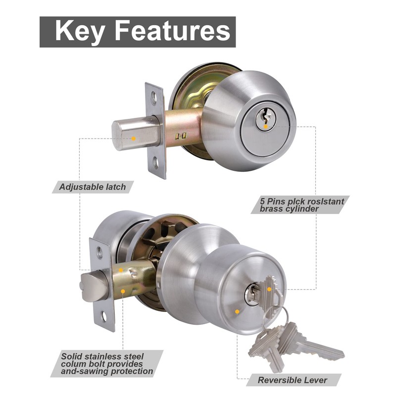 Lanwandeng 3 Sets Keyed Alike Entry Door Knobs and Single