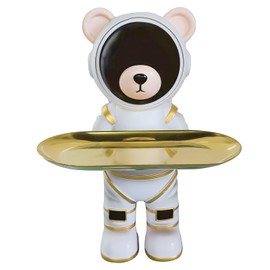 Dosker Astronaut Bear Gifts Key Holder Candy Dish Tray Home Decor Resin Butler Statue Key Bowl Entryway Table Sculpture Dining Table Decor Office Small Object Tray (White)