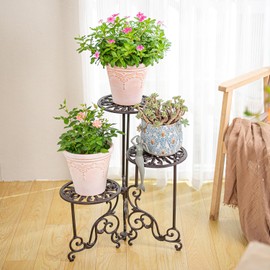 Sungmor Heavy Duty Cast Iron Plant stand, 3 Tier Foldable Metal Plant Shelf, 24in Tall Vintage Flower Pot Holder Indoor Outdoor Tiered Plant Stand, Rustic Plant Display Rack for Corner Balcony Patio