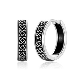 VYYU Silver Earrings for Men - S925 Sterling Silver Earrings for Women, Mens Black Cool Hoop Earrings | Silver Huggie Earrings Jewellery Gifts Earrings for Men Christmas Birthday Gifts, 14mm