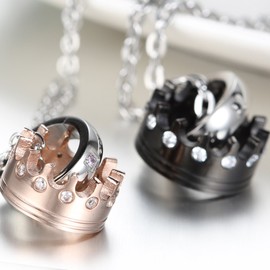 Oidea 1 Pair (2 Pieces) Friendship Necklaces with Pendant, Crown Ring, Stainless Steel Partner Pendants with 45 cm and 55 cm Chain, Necklace for Men or Women, Stainless Steel