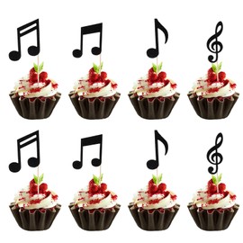 Ouligay 36 Stück Glitzer Musiknoten Cupcake Deko Schwarz Ausschnitte Tortendeko Musik Cupcake Topper Kuchen Dekorationen Vielseitige Kuchendeko für Hochzeit Geburtstag Baby Shower Musikthemen Partys