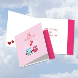JQ5665GVDG New Jumbo Square-Top Valentine's Day Card: Owl You Need Is Love Featuring Sweet Birds as Feathered Friends Together, with Envelope (Large Size: 8.25" x 9.75")