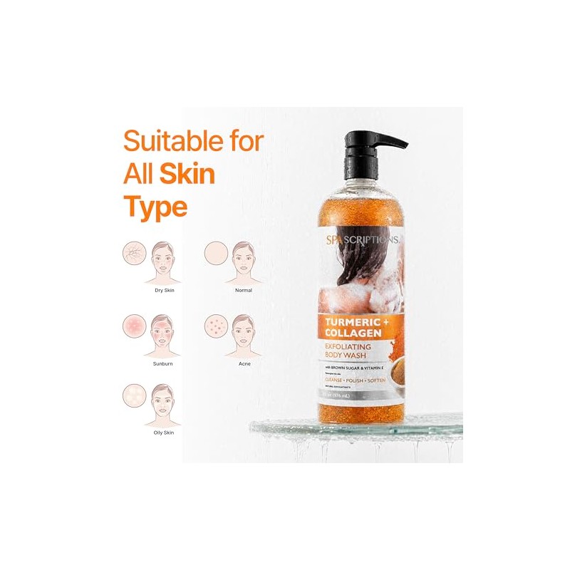 Lingtoolator s Turmeric Collagen Exfoliating Body Wash, 33 oz, Brightening