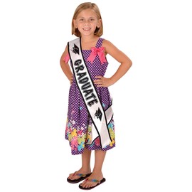 Beistle Kid Graduate Satin Sash-1pc, 27 by 31/2-Inch, White/Black