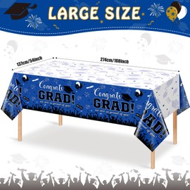 3 Pack Graduation Tablecloth Party Decorations, Class of 2026 Congrats Grad Plastic Tablecover Party Supplies, Blue Rectangle Graduation Table Decorations for College High School Party, 54 x 108 Inch