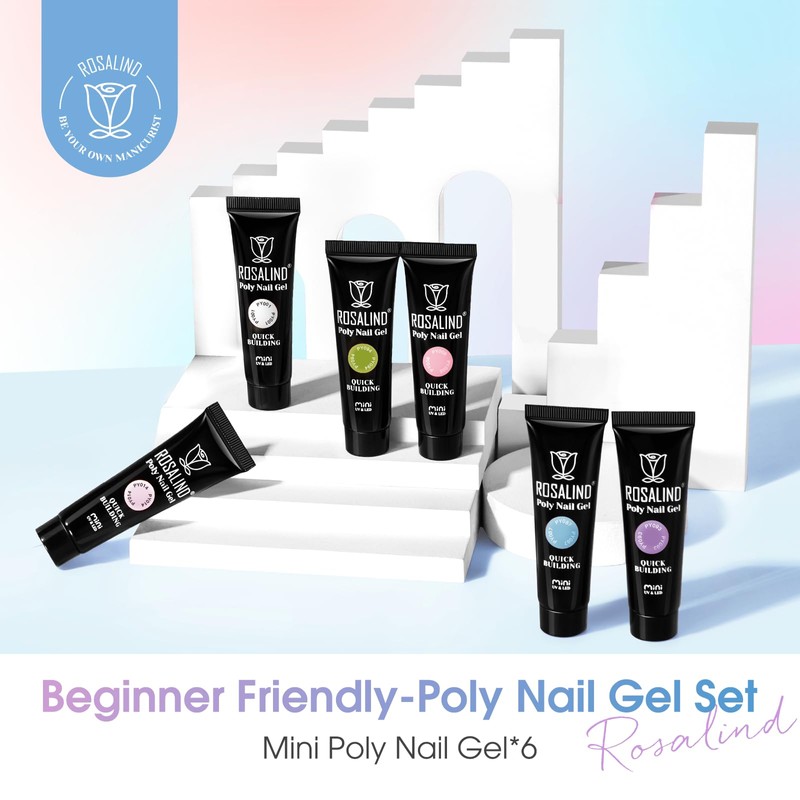 ROSALIND Poly Nail Gel, 6 Pieces, 10 ml, UV LED