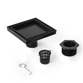 Bathroom Black Stainless Steel 6x6 Tile Insert Floor Drain Hidden Style with Free US DeliveryMaterial: Stainless Steel, Color: Silver