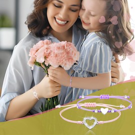 TempBeau Mother Daughter Bracelets Gifts Bracelet: Mum Daughters Bracelet for Women Girls Heart Mother's Day Gifts Birthday Gift Jewellery Girls Back to School Slim Bracelet, Stainless Steel