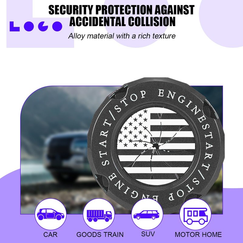 Sandfren Car Push Start Button Cover, Zinc Alloy America Flag