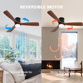 revoici 52" Ceiling Fans Flush Mount with Lights and Remote Control, Dark Brown Solid Wood Ceiling Fans for Indoor Outdoor Farmhouse, Timing 6 Speeds 3 Color Light with Memory Lighting