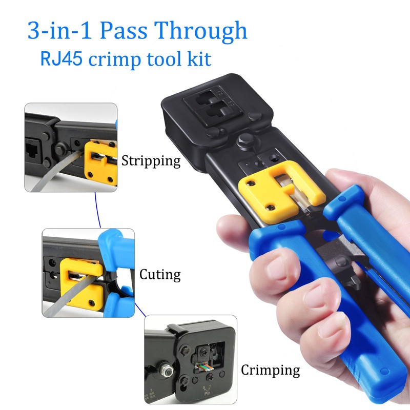 PETECHTOOL RJ45 Crimp Tool Cat6 Cat5e Cat5 Ethernet Crimper Kit