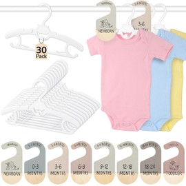 Hsei 30 Packs Baby Hangers Non Slip Nursery Kids Clothes Hangers with 8 Pcs Cute Clothing Dividers for Infant Toddler Coats Pants Jackets Closet Organizer